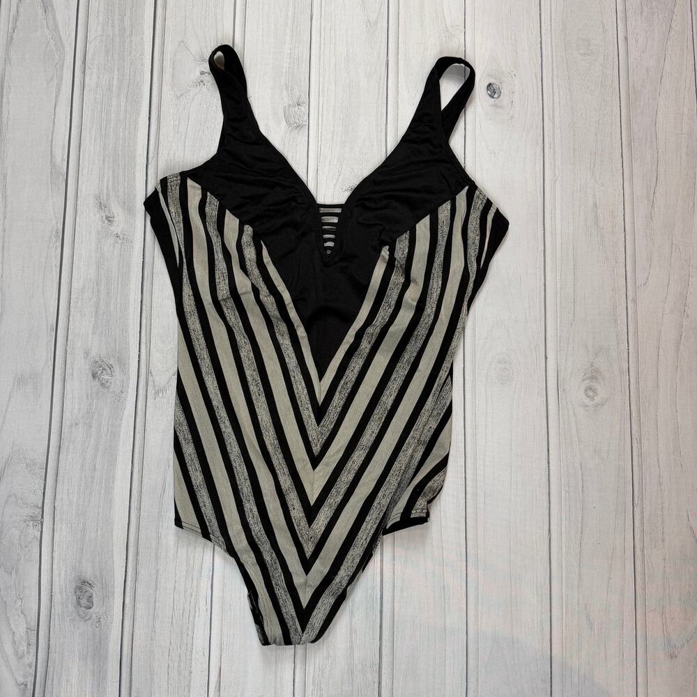 Sunflair One Piece Swimsuit 20B Black Gray Striped Retro Swimwear